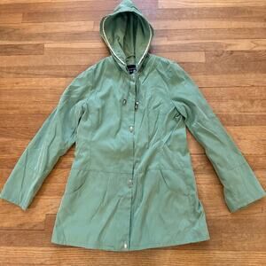 Jones New York green zippered hooded rain jacket size medium M
 b17